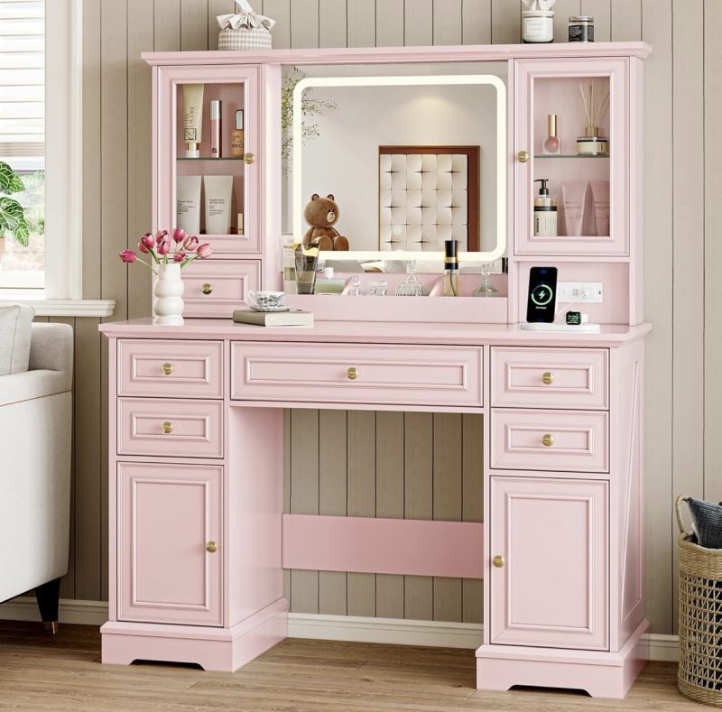 Pink Vanity Desk with Lights