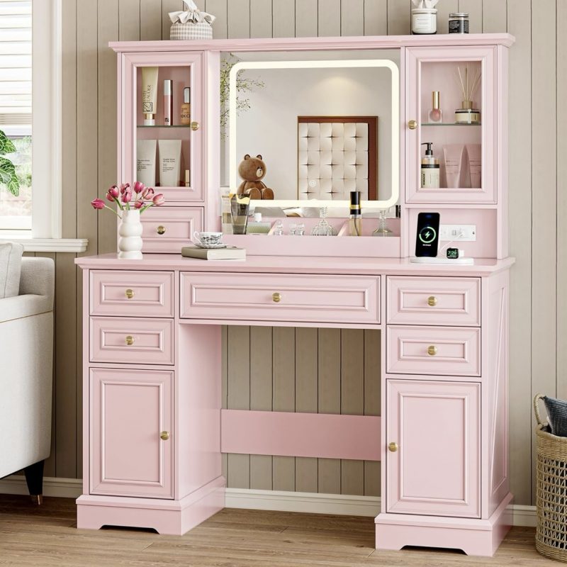 Pink Vanity Desk with Lights