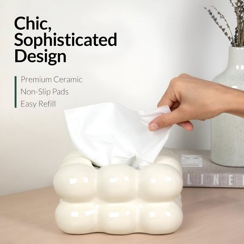 Modern white tissue box with a chic design, ideal for organizing 7-tier shelves.