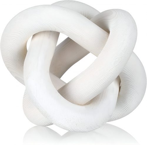White knot-shaped sculpture, a minimalist decor piece for styling 7-tier shelves.