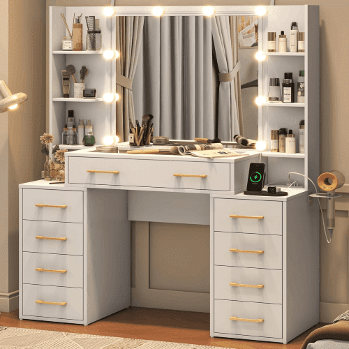 Glass Top Vanity Desk with Mirror at Amazon