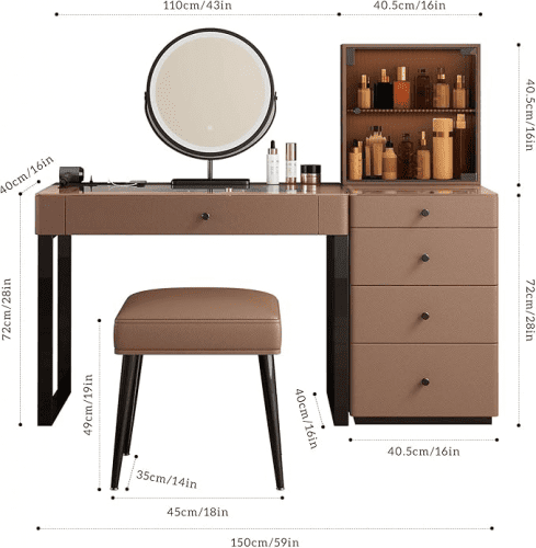 Premium Solid Wood Vanity Desk with Multi-Plug Outlet