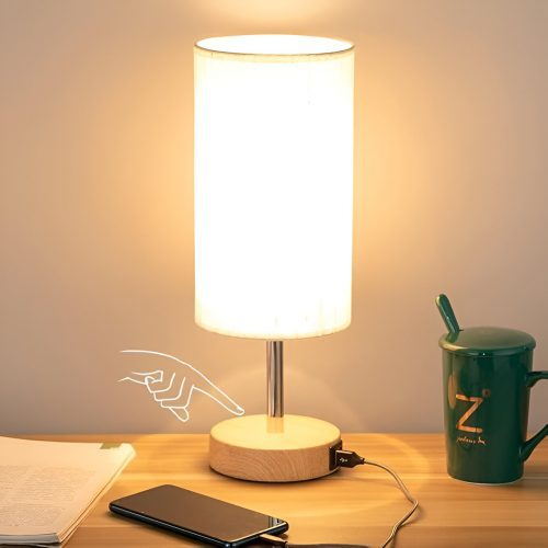 Yarra-Decor bedside lamp with USB port and touch control on a desk - modern Amazon decor under $50 for any room.