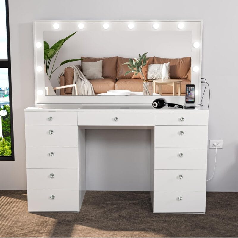 Boahaus Orla Extra Large Makeup Vanity Desk with Hollywood Lights