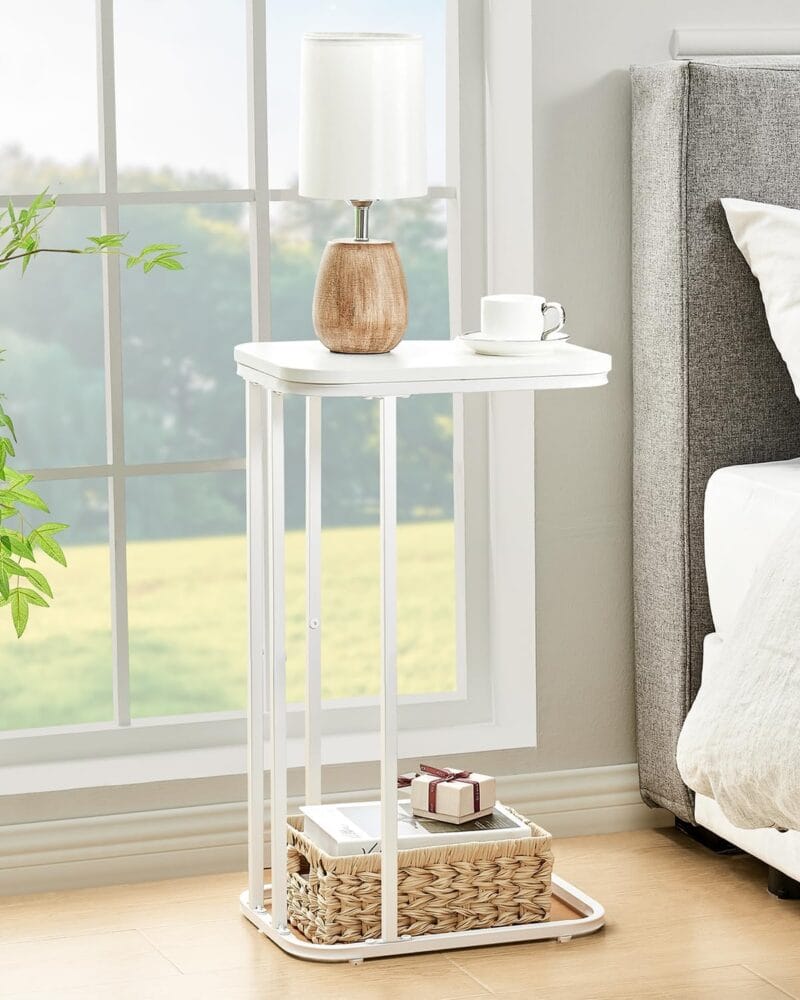 C Shaped End Table, 27 Inches High Small Side Table for Sofa and Bed