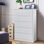 Giantex 5 Drawer Chest Storage Dresser Wooden Clothes Organizer Bedroom Hallway Entryway Furniture Large Storage Cabinet White