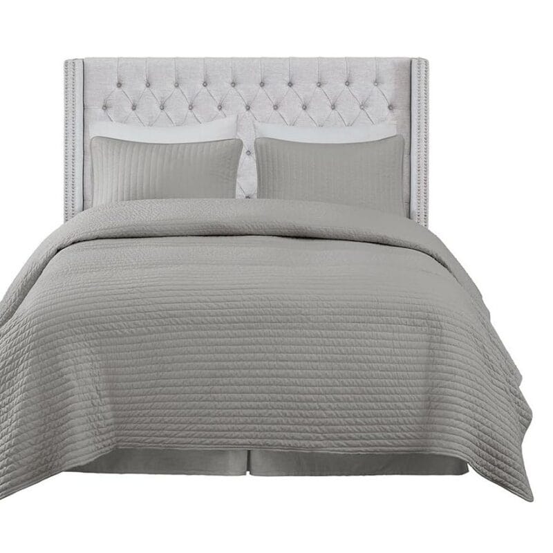 Madison Park Button Tufted Upholstery Headboard Queen Grey